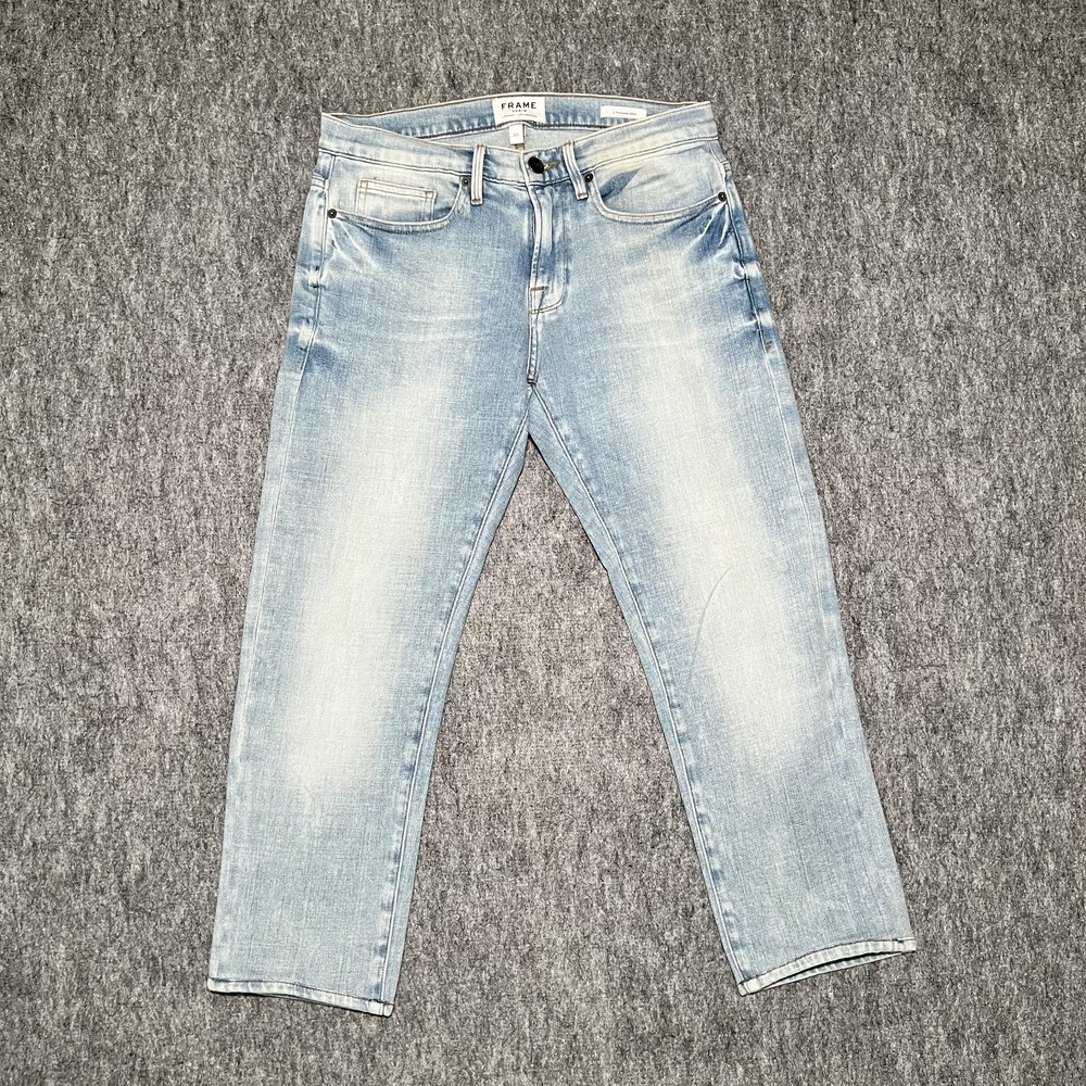 FRAME Men's L'Homme Slim Fit Jeans Light Wash Blue Finn Stretch Denim Size 30X25